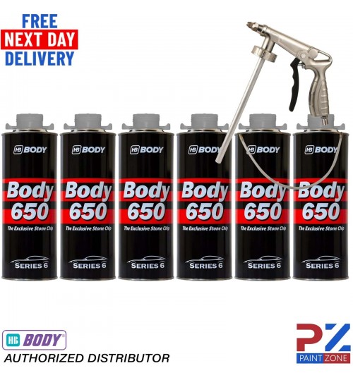 6x HB BODY 650 STONE CHIP GREY 1KG WITH UNDERBODY COATING GUN